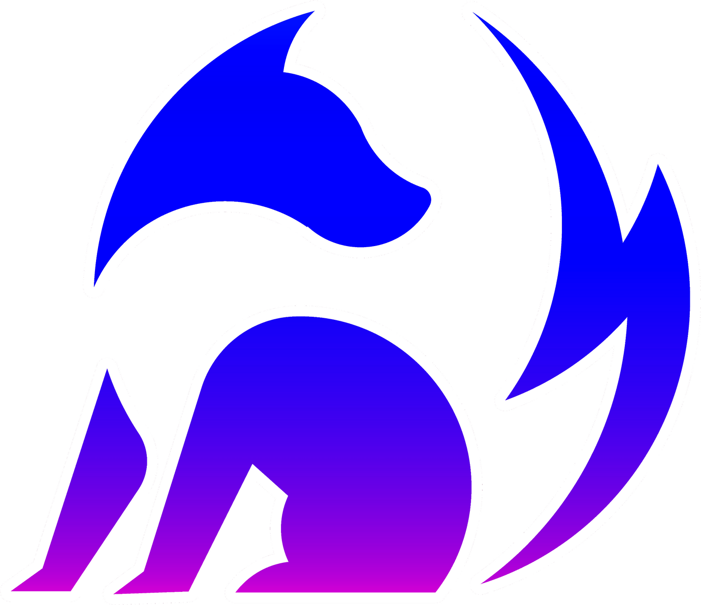 The Arcwolf Minimalist logo featuring a stylized, geometric wolf's head in a vibrant gradient that shifts from vivid royal blue to hot purple-pink. The logo is outlined in white and set against a transparent background.